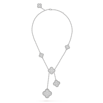 [Rose Tomorrow]CLOVER 5 MOTIFS SILVER DIAMONDS NECKLACE