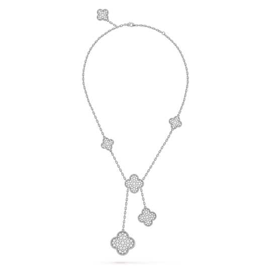 [Rose Tomorrow]CLOVER 5 MOTIFS SILVER DIAMONDS NECKLACE