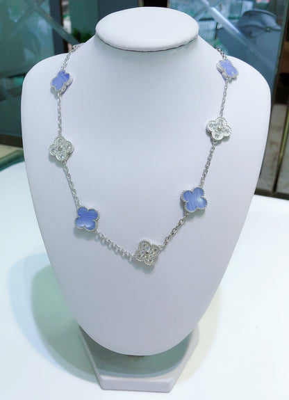 [Rose Tomorrow]CLOVER 10 MOTIFS CHALCEDONY DIAMONDS SILVER NECKLACE