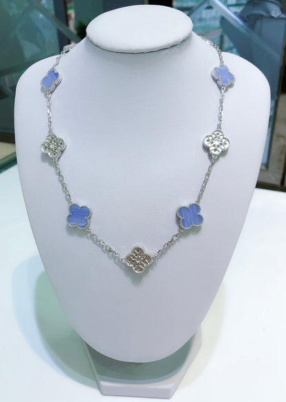 [Rose Tomorrow]CLOVER 10 MOTIFS CHALCEDONY DIAMONDS SILVER NECKLACE