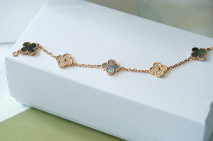 [Rose Tomorrow]CLOVER 5 MOTIFS DARK MOP AND DIAMONDS PINK GOLD BRACELET