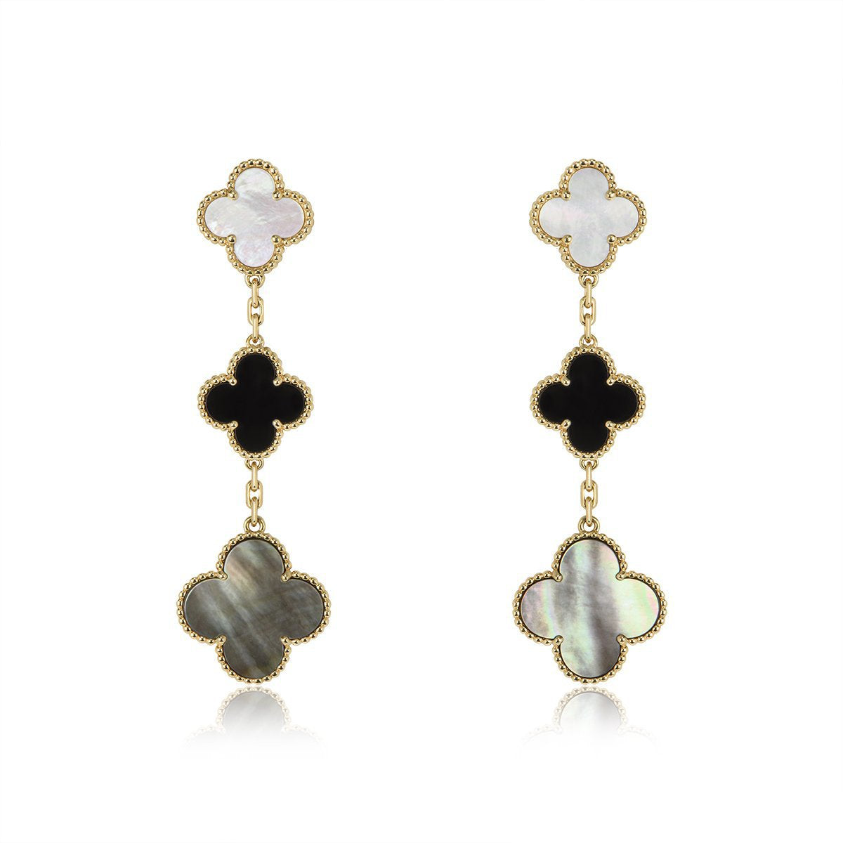 [Rose Tomorrow]CLOVER EARRINGS GOLD ONYX MOP 3 MOTIF